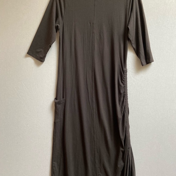 HORNY TOAD Muse Dress 3/4 Sleeve V-Neck Side Ruching Coffee Brown Sz L - Picture 6 of 13
